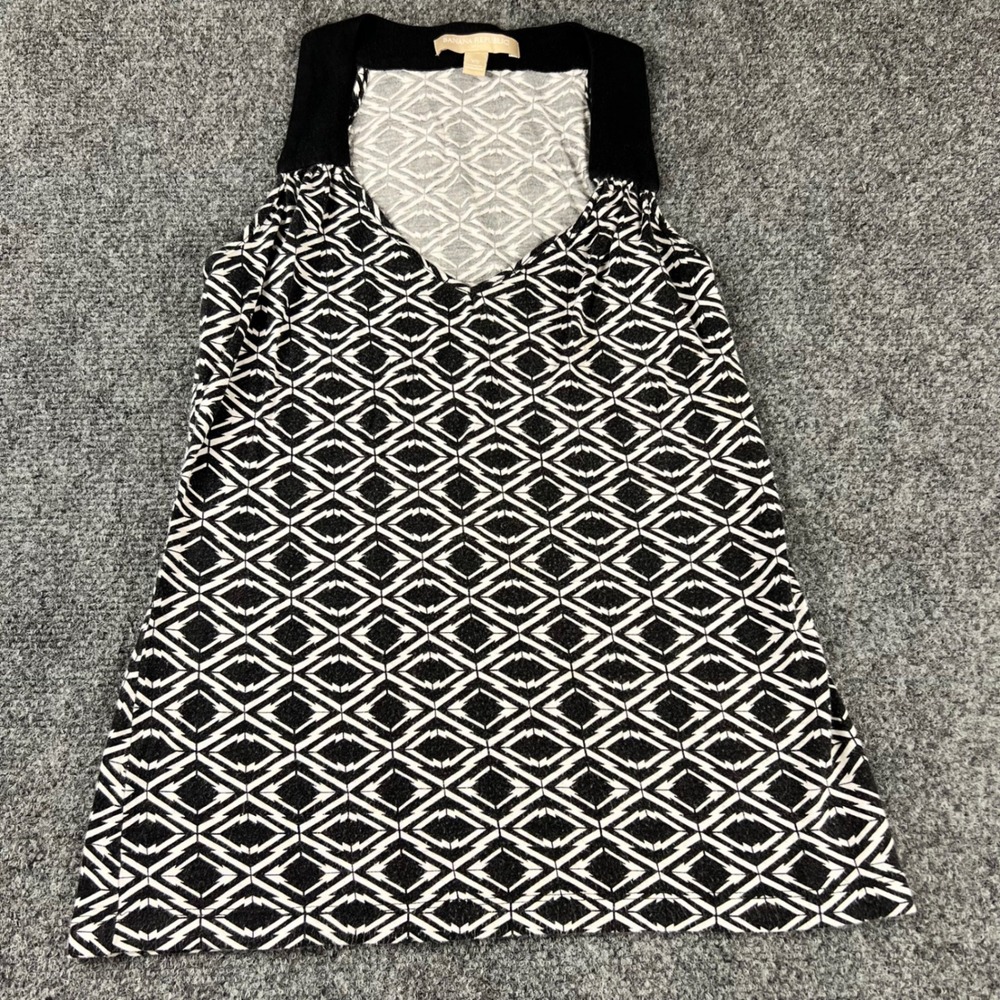 Banana Republic Black White Geometric Diamond Print V-Neck Tank Top XS